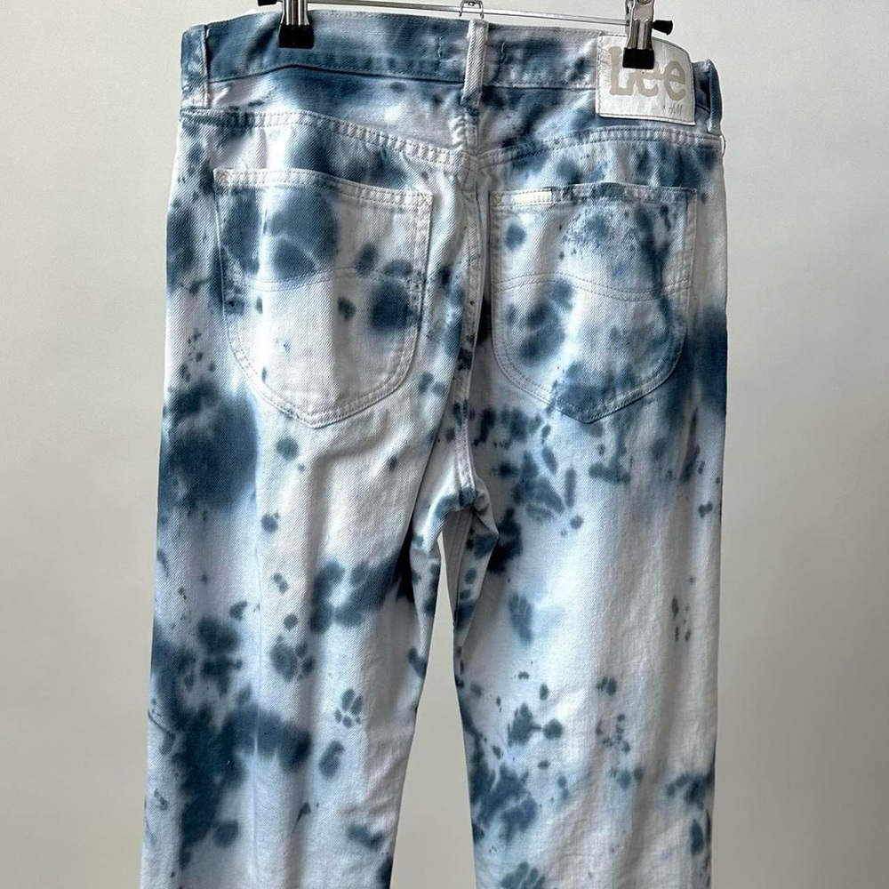 LEE X H&M BLEACH TIE DYE DENIM BLUE DYED High Rise Straight Leg JEANS Size-31/32 - Picture 7 of 9